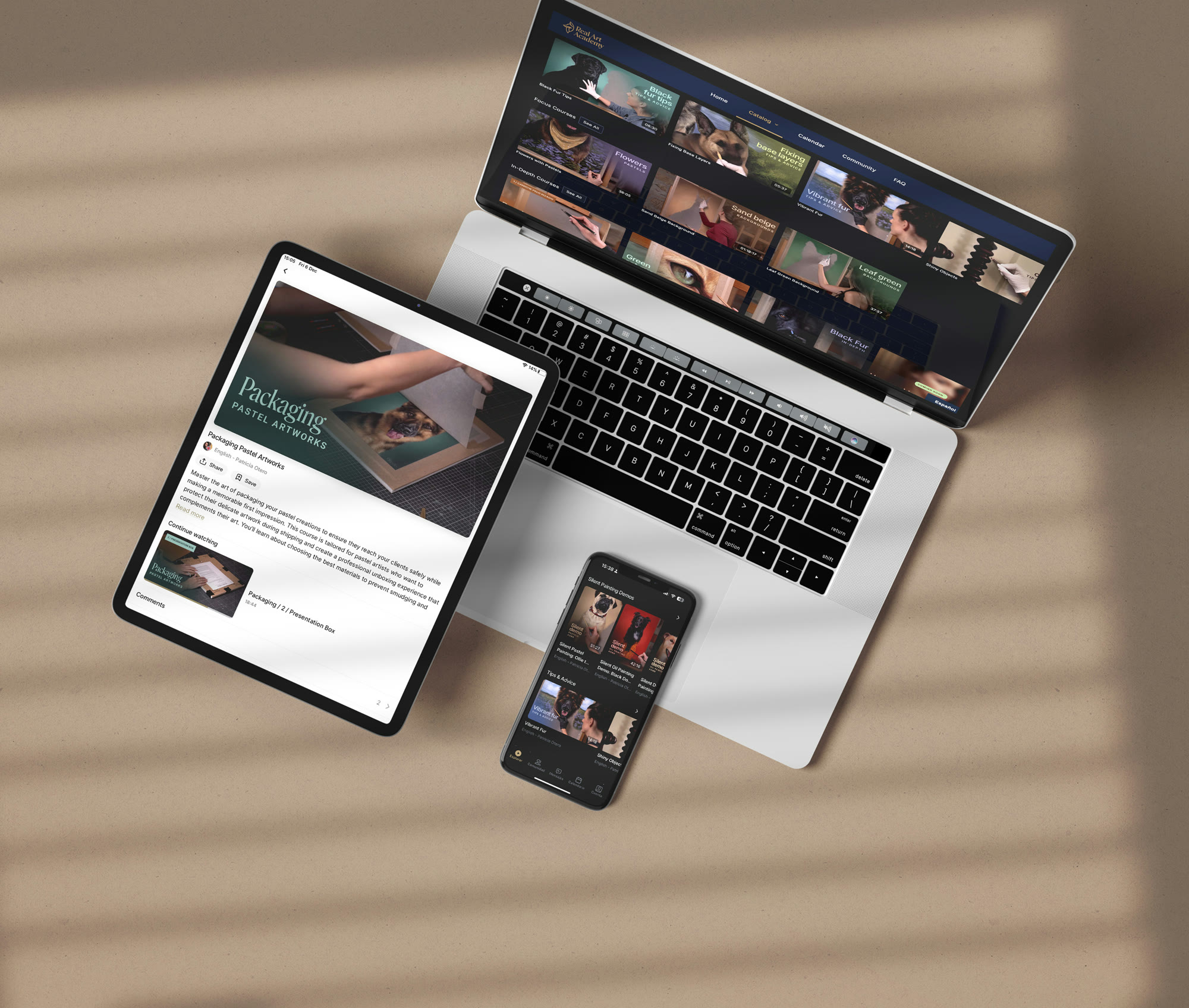 The Academy on a laptop, a tablet and a phone